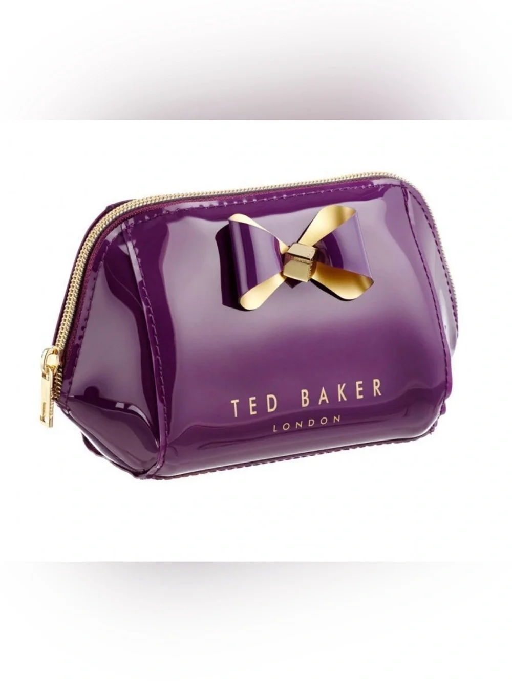 Ted Baker Mini Purple Patent Trapeze Bow Coin Cosmetic Bag